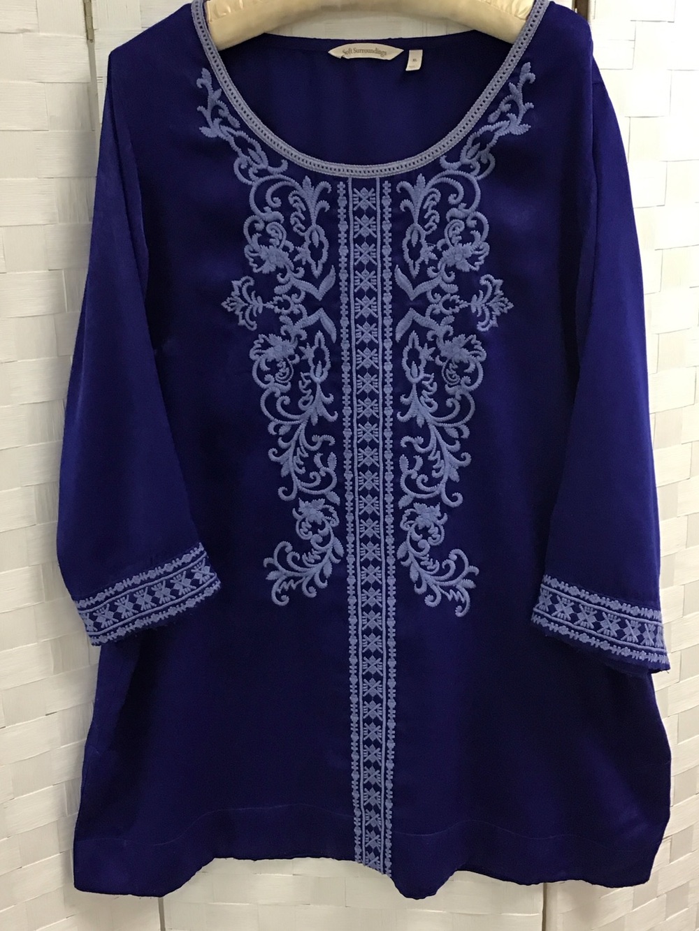 Soft Surroundings Royal Blue Embroidered Scoop-Neck Tunic